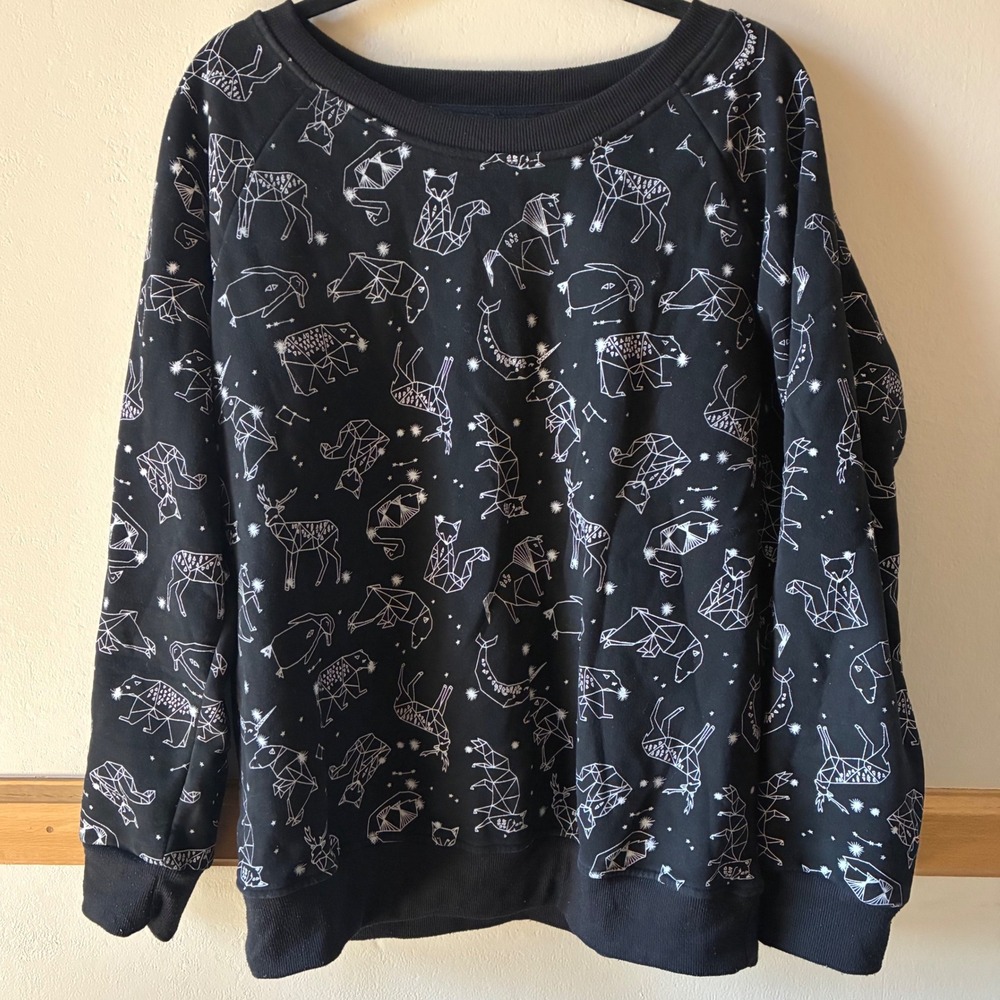 LA Soul Womens 1XL Black Zodiac Origami Animal Celestial Print Witchy Sweatshirt